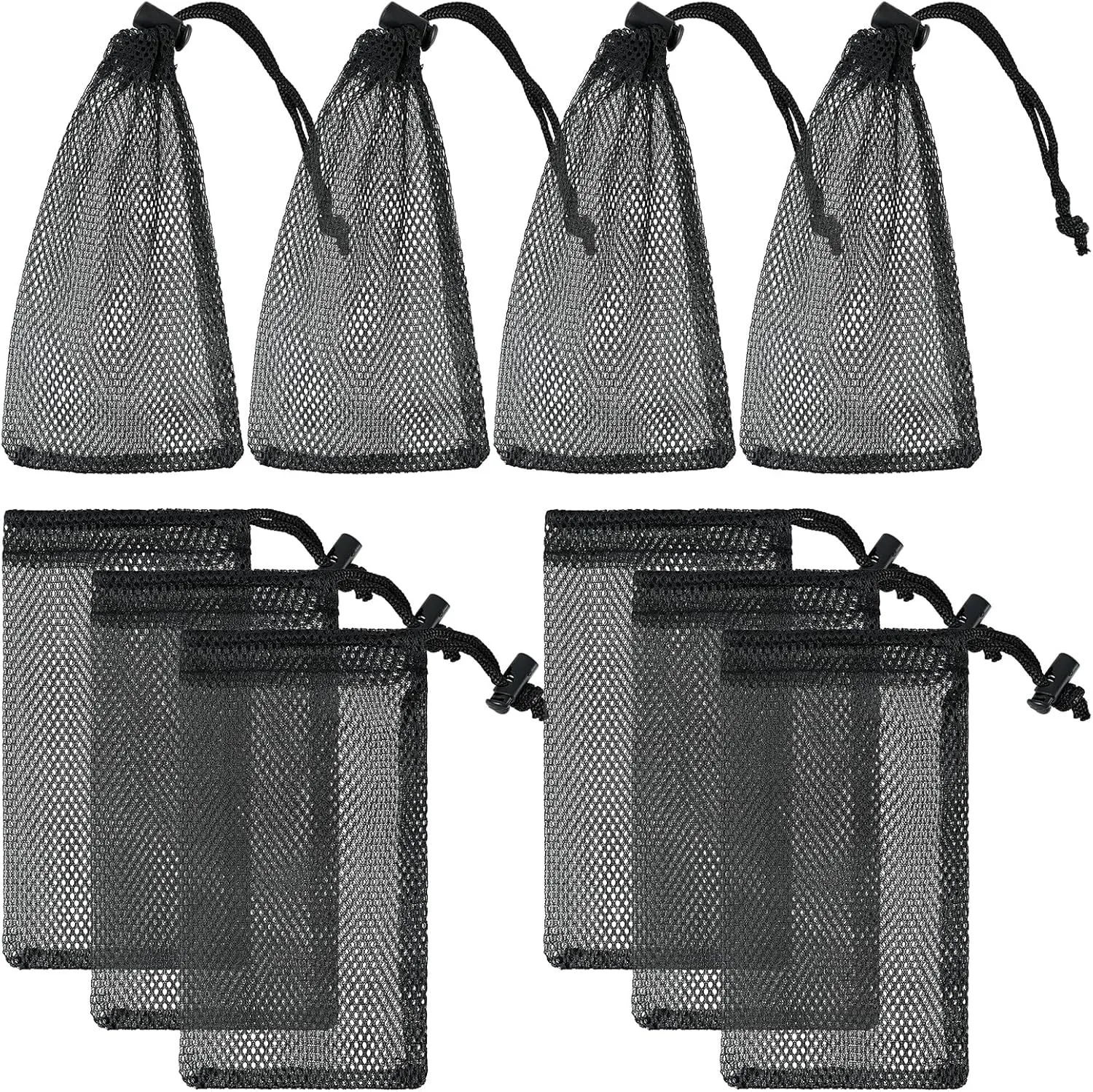 10 Pcs Black Nylon Drawstring Mesh Bags, 7 x 3.9 Inch, Rectangular, Quick Dry, for Toys, Travel, Jewelry, Cosmetics