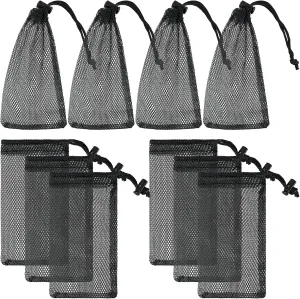 10 Pcs Black Nylon Drawstring Mesh Bags, 7 x 3.9 Inch, Rectangular, Quick Dry, for Toys, Travel, Jewelry, Cosmetics