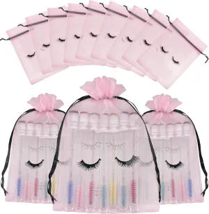 100 Pack Lash Bags for Clients Eyelash Aftercare Lash Extension Kit Bags Pink Mesh Makeup Bag with Drawstring Cosmetic Organza Gift Bag for Small Business Supplies