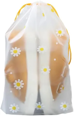 12 Pcs Daisy Drawstring Shoe Bags Pouches Matte Frosted Travel Storage Bag Flower Luggage Clothes Organizer Bags Waterproof Packaging Bags