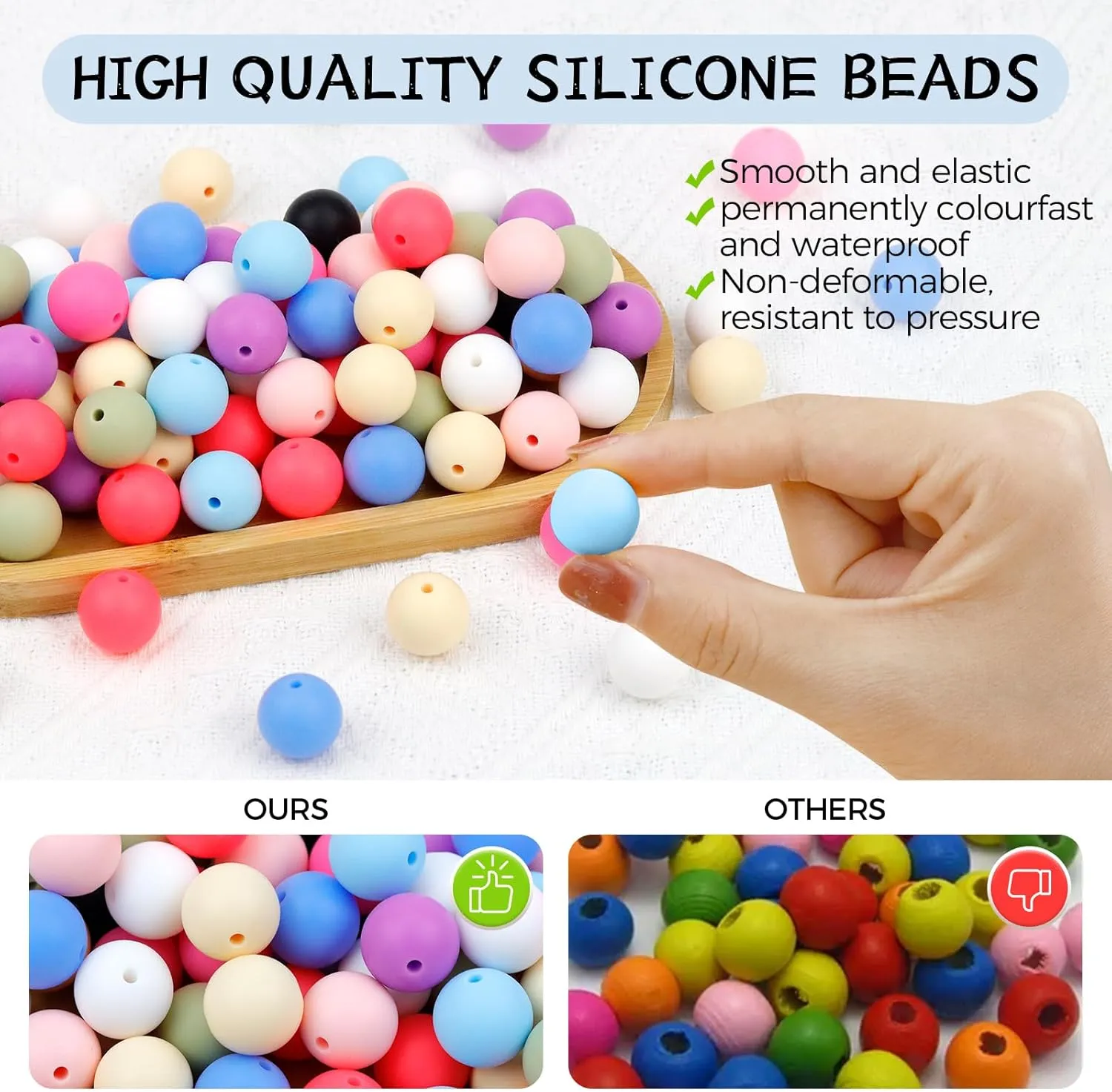 120PCS FIVEIZERO Silicone Beads, 15mm White Beads for Keychain Making Bulk Round Silicone Beads for Bracelet Necklace DIY Crafts Making (White)