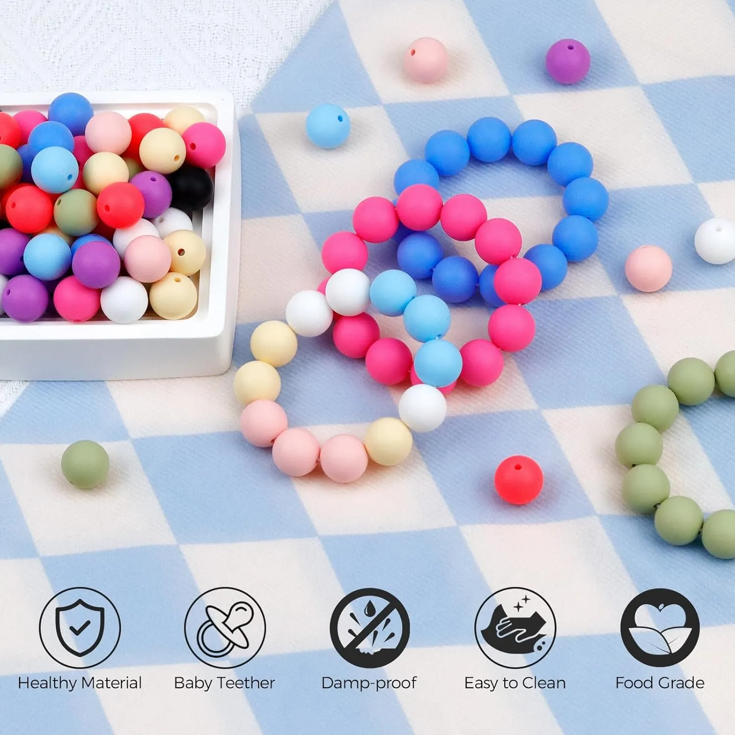 120PCS FIVEIZERO Silicone Beads, 15mm White Beads for Keychain Making Bulk Round Silicone Beads for Bracelet Necklace DIY Crafts Making (White)