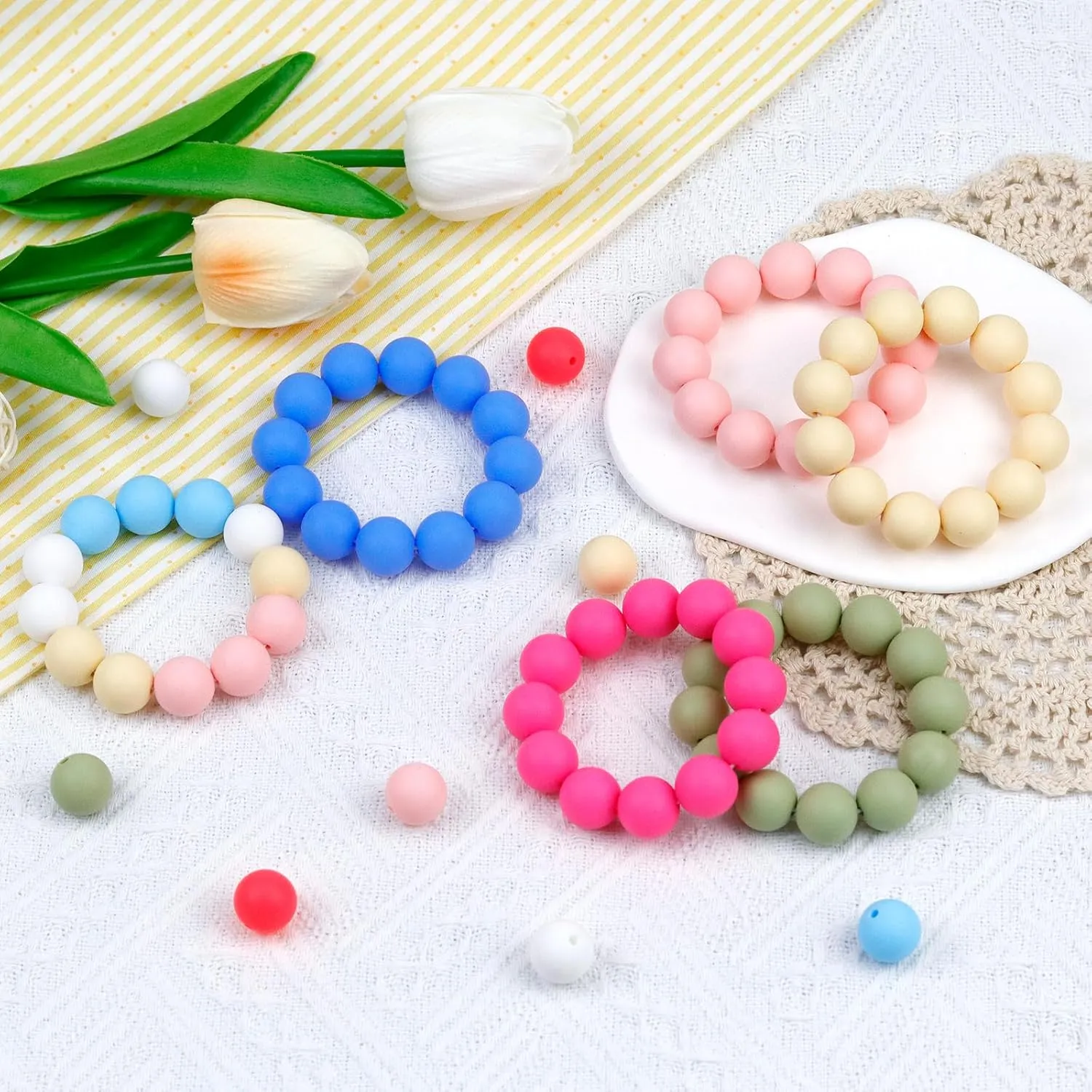120PCS FIVEIZERO Silicone Beads, 15mm White Beads for Keychain Making Bulk Round Silicone Beads for Bracelet Necklace DIY Crafts Making (White)