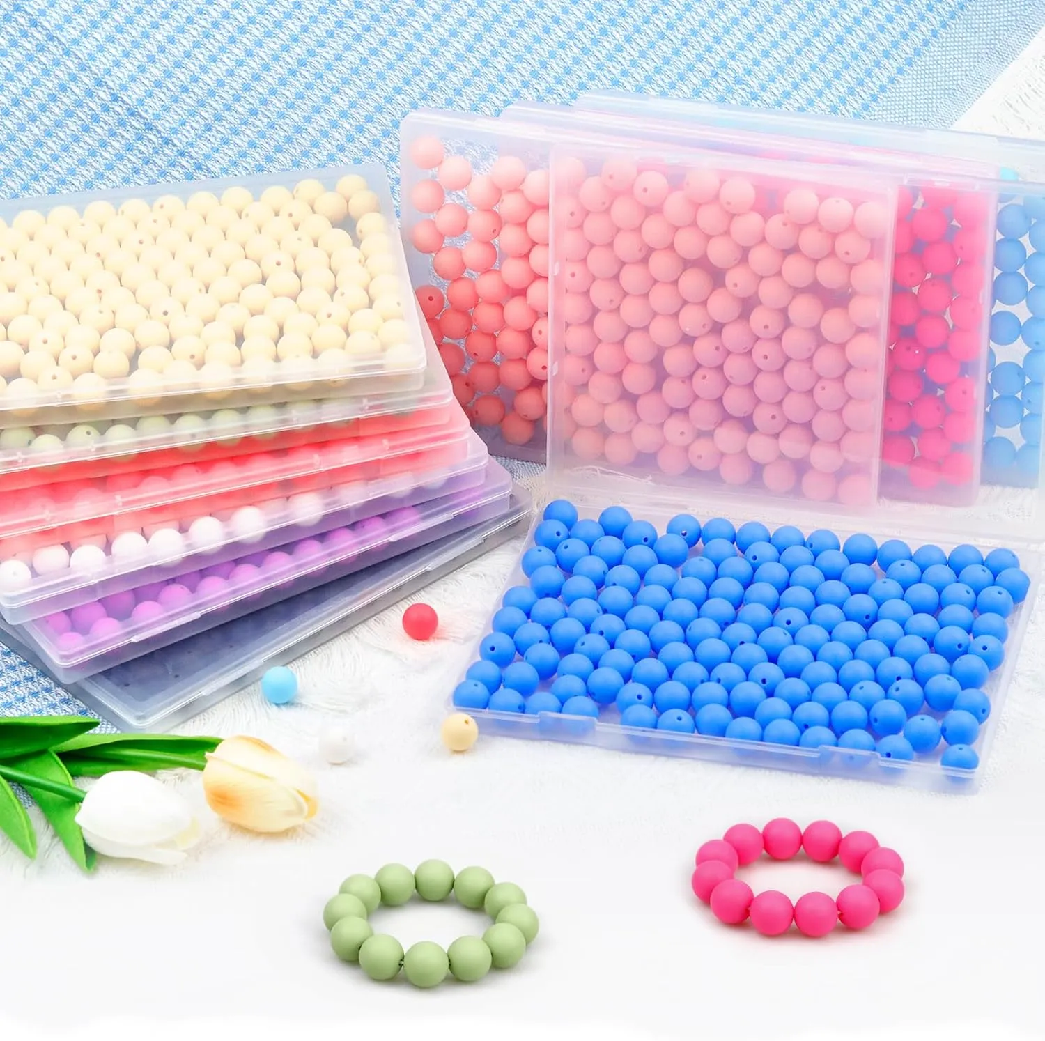 120PCS FIVEIZERO Silicone Beads, 15mm White Beads for Keychain Making Bulk Round Silicone Beads for Bracelet Necklace DIY Crafts Making (White)