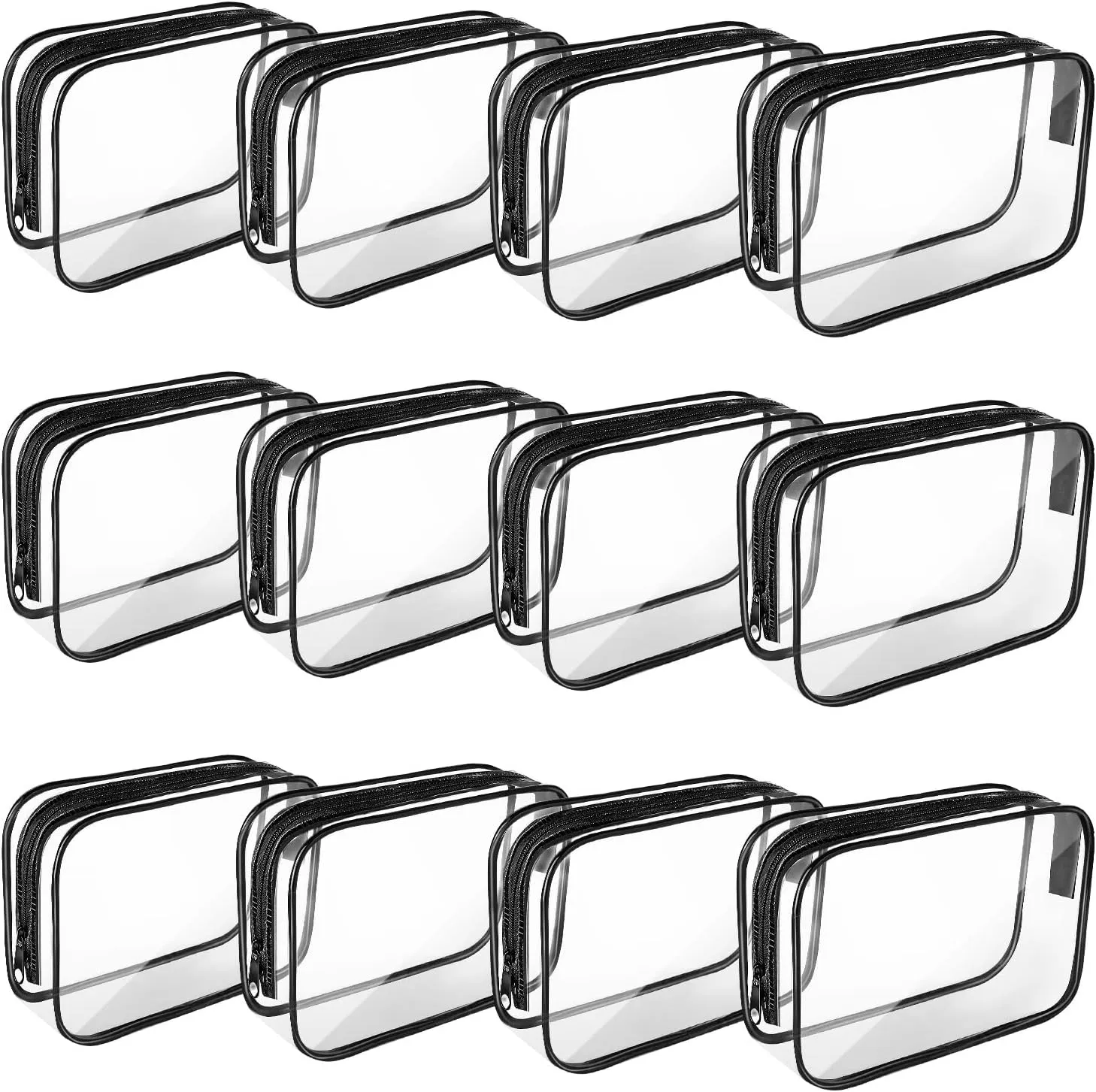 12PCS Clear Makeup Bags, Clear Cosmetic Bags with Zipper TSA Approved Clear PVC Travel Bags for Toiletries Cosmetics Quart Size Bag Organizer Pouch for Women, Vacation, Bathroom and Organizing