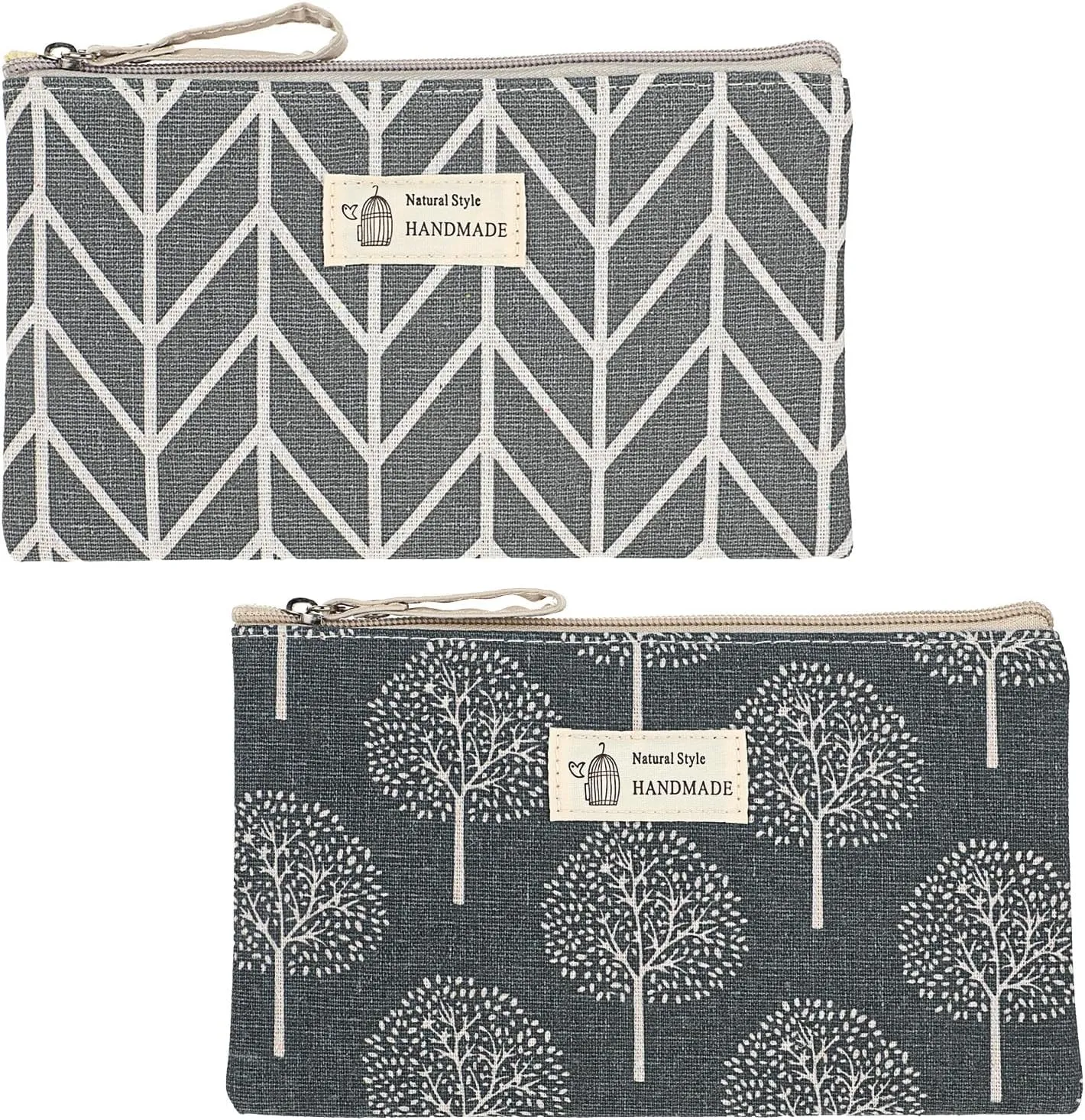 2 Pcs Canvas Cosmetic Bags Cosmetic Pouches with Zipper Makeup Bag Multi-Function Canvas Travel Pouch Vacation Travel Toiletry Bag for Women Girls, 2 Patterns