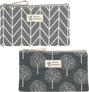 2 Pcs Canvas Cosmetic Bags Cosmetic Pouches with Zipper Makeup Bag Multi-Function Canvas Travel Pouch Vacation Travel Toiletry Bag for Women Girls, 2 Patterns