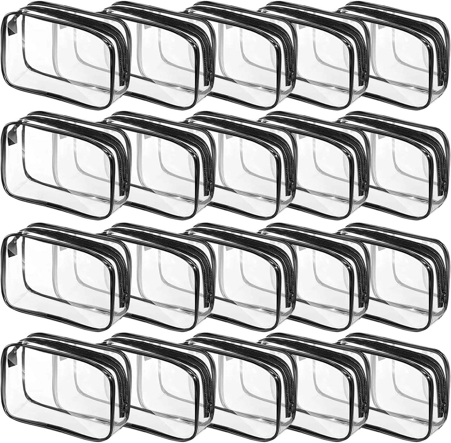 20 Packs Clear Cosmetics Bags for Women Men Waterproof Toiletry Bags PVC Makeup Bags Organizer Case with Zipper for Travel Bathroom (Black)
