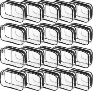 20 Packs Clear Cosmetics Bags for Women Men Waterproof Toiletry Bags PVC Makeup Bags Organizer Case with Zipper for Travel Bathroom (Black)