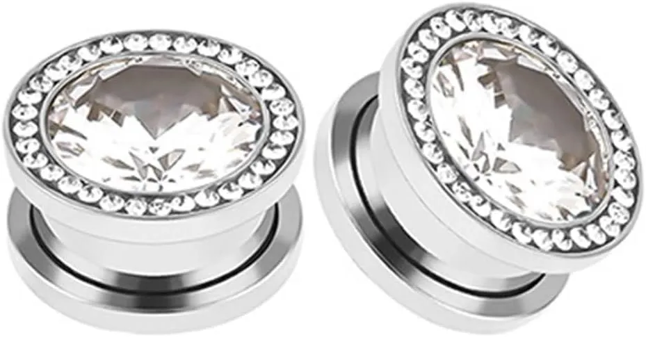 2Pcs Ear Gauge Kit, Stainless Steel Gage Starter Kits Round With Cubic Zirconia Piercing Tunnels