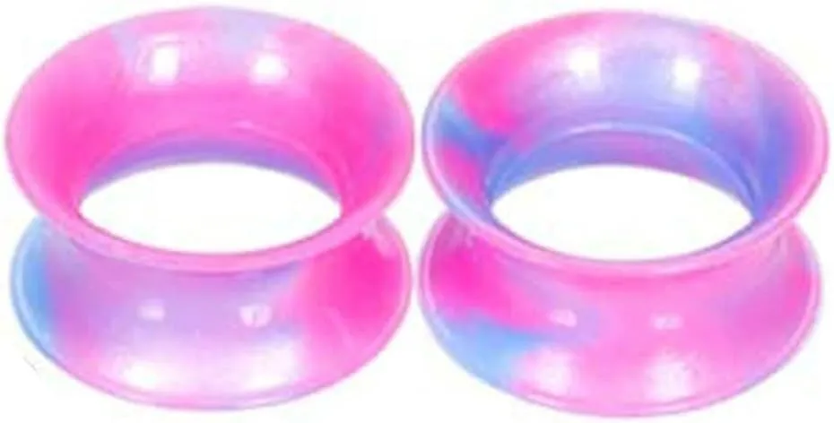 2Pcs Ear Tunnels And Plugs, Silicone Gage Starter Kits Multicolor Hoop Piercing Tunnels