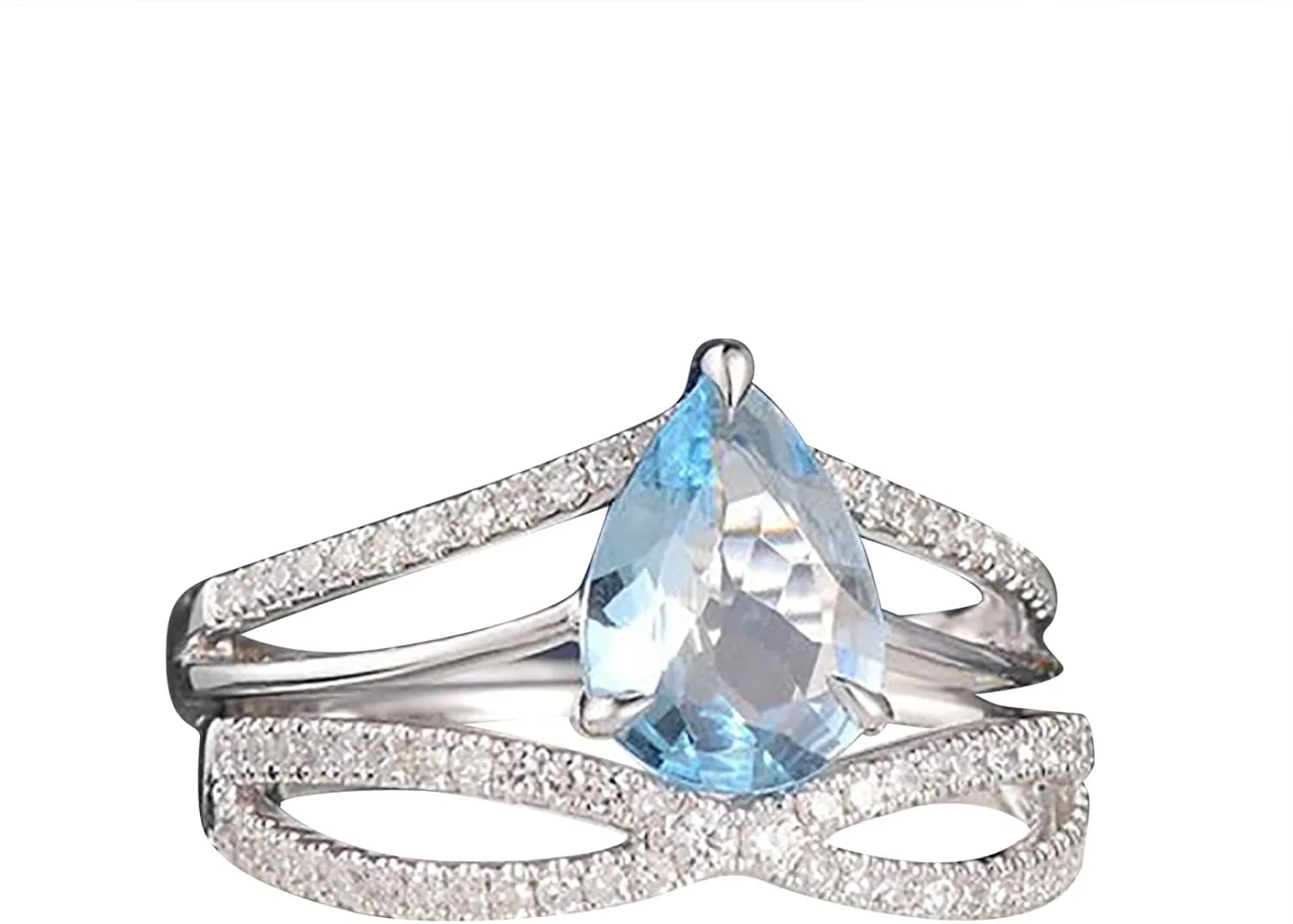 2PCS Simulated Diamond Ring Set for Women Zircon Stackable Rings Bride Wedding Band (Light Blue, 9)