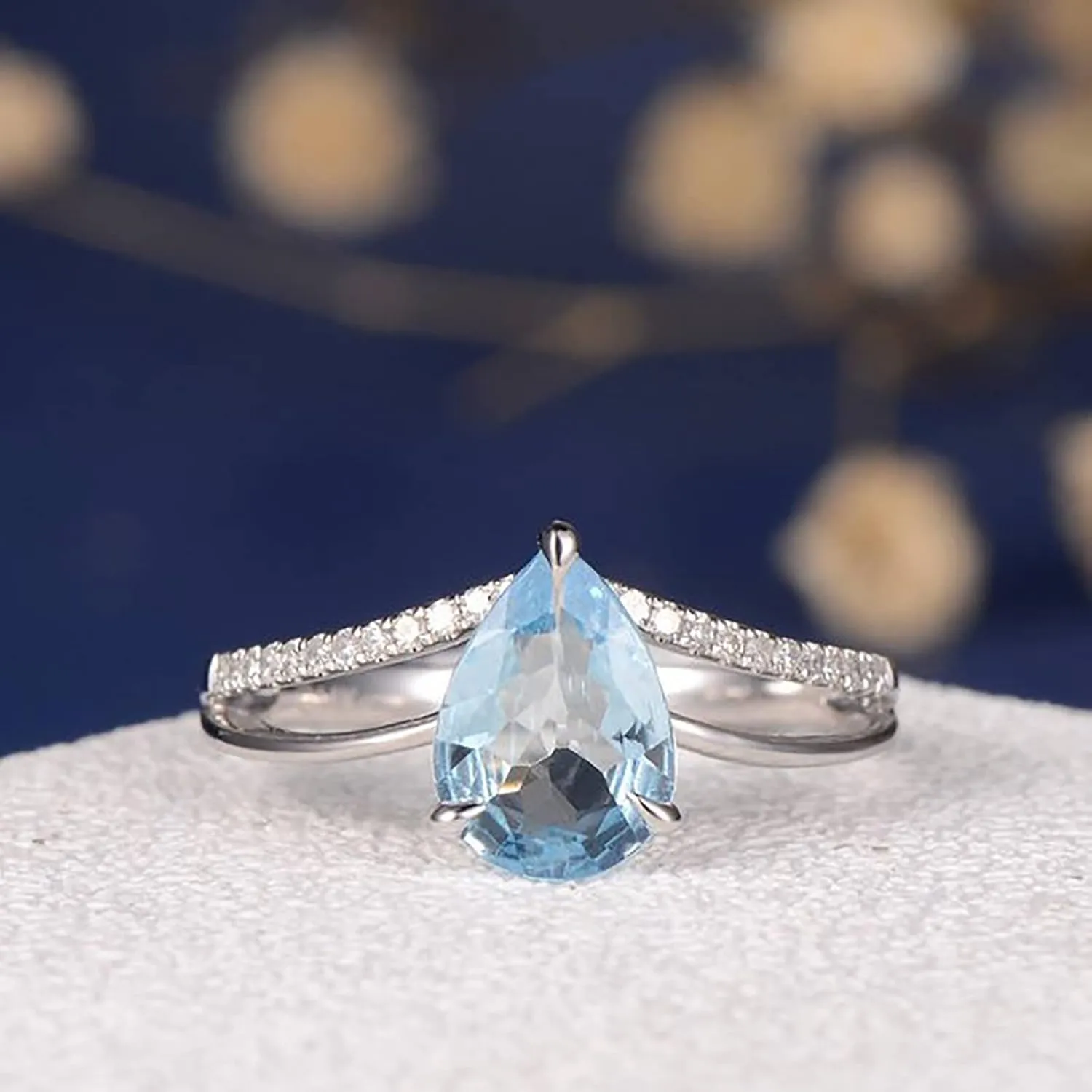 2PCS Simulated Diamond Ring Set for Women Zircon Stackable Rings Bride Wedding Band (Light Blue, 9)