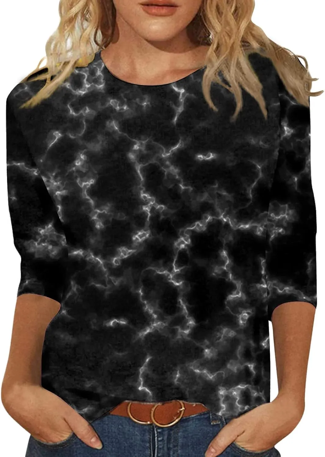 3/4 Sleeve Womens Tops Floral Print Loose Fit Blouse Plus Size Casual Tunic Tops Soft Stretch for Summer Beach & Office