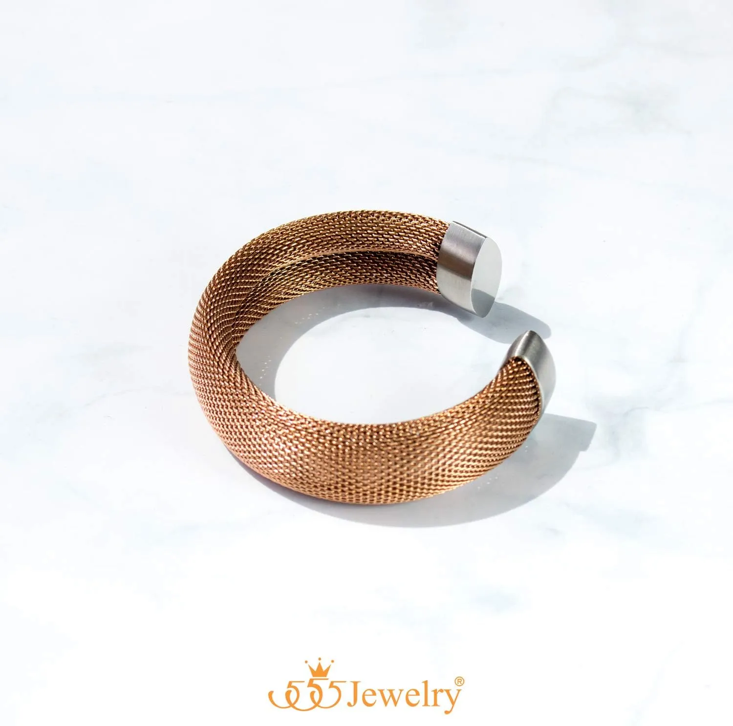 555Jewelry Stainless Steel Womens Trendy Mesh Wrap Open Cuff Bangle Bracelet