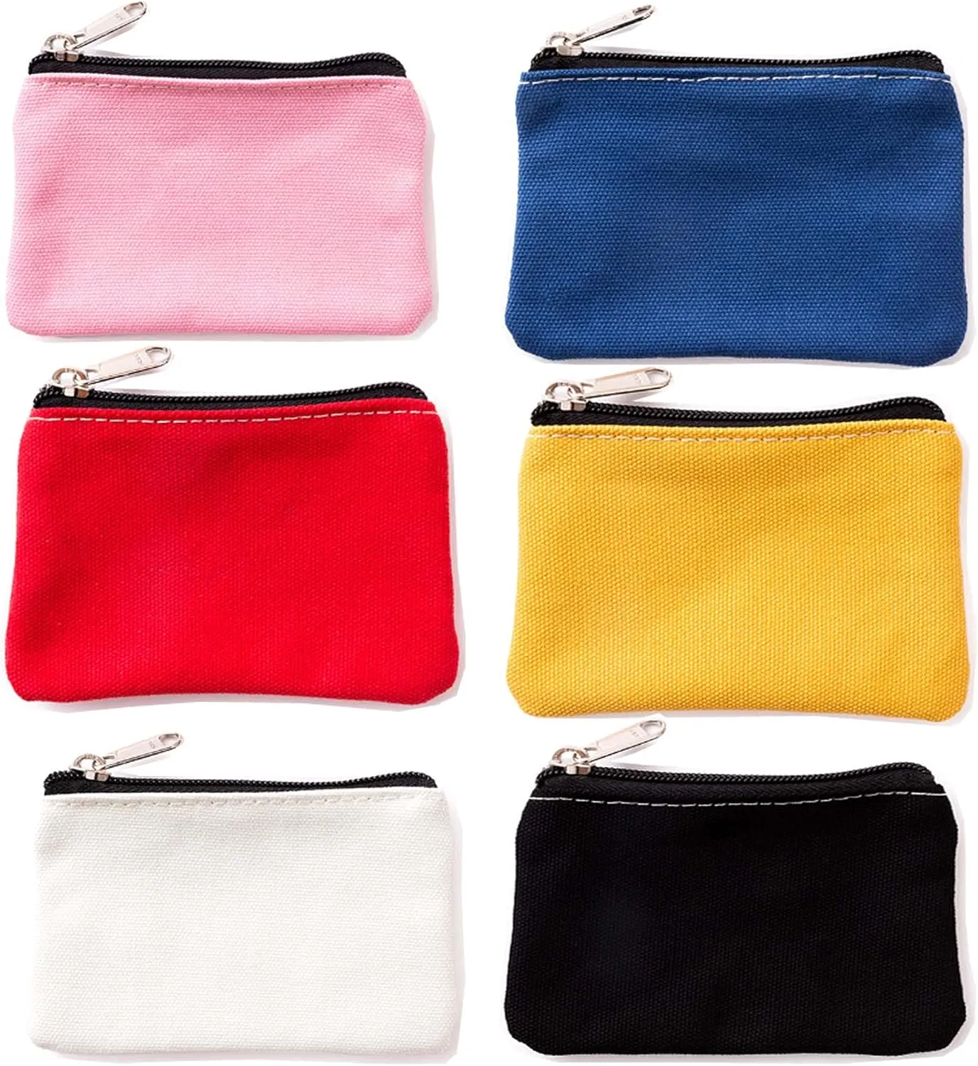 6 Pack Canvas Zipper Bags Small Makeup Lipstick Cosmatic Organizer Storage Pouch Carrying Purse (Pink/Blue/Red/Yellow/White/Black) Happydaily-mini Bag-274 (3.1*5.1 inch)