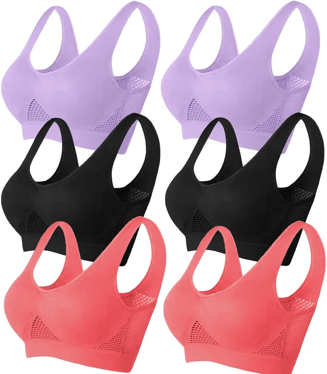 6 Pack Comfort Sports Bras for Women Ladies Wirefree Yoga Bra with Removable Pads Push Up Bralette Yoga Leisure