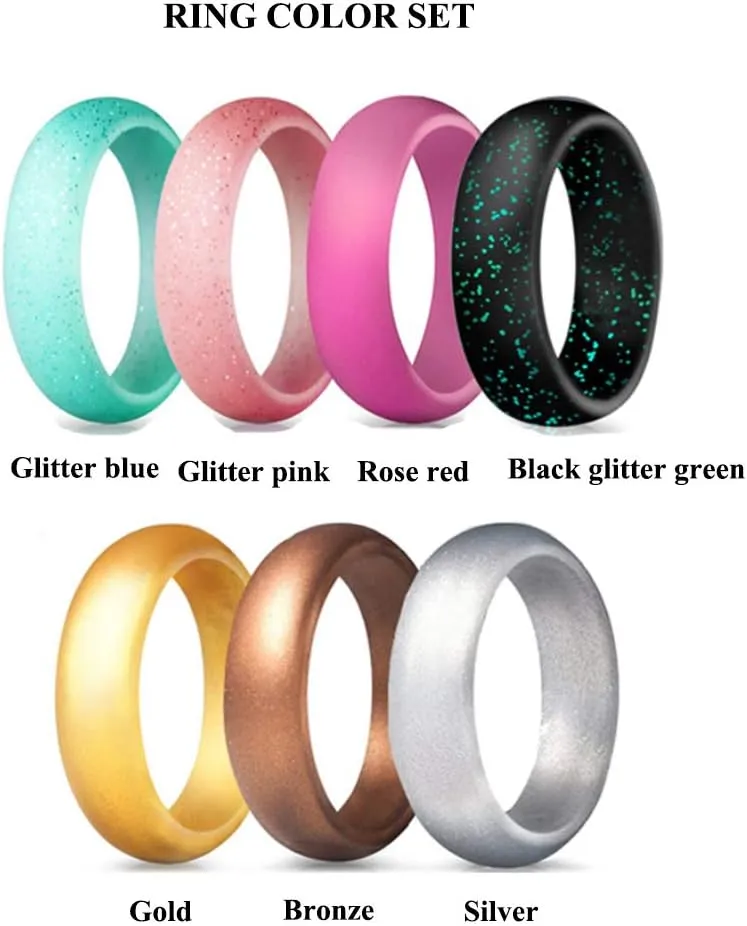 7 Pack Silicone Rings Singles Wedding Bands for Women Comfortable Rubber Ring for Sport 5.7mm Wide