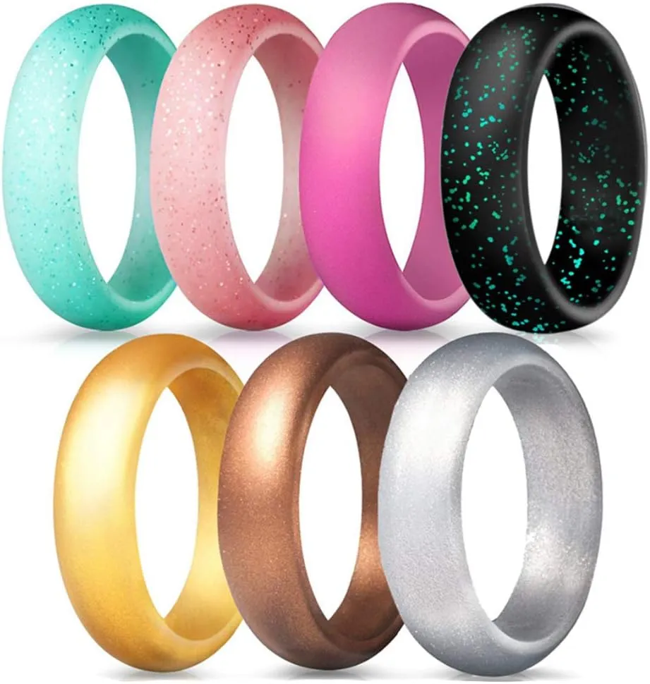 7 Pack Silicone Rings Singles Wedding Bands for Women Comfortable Rubber Ring for Sport 5.7mm Wide