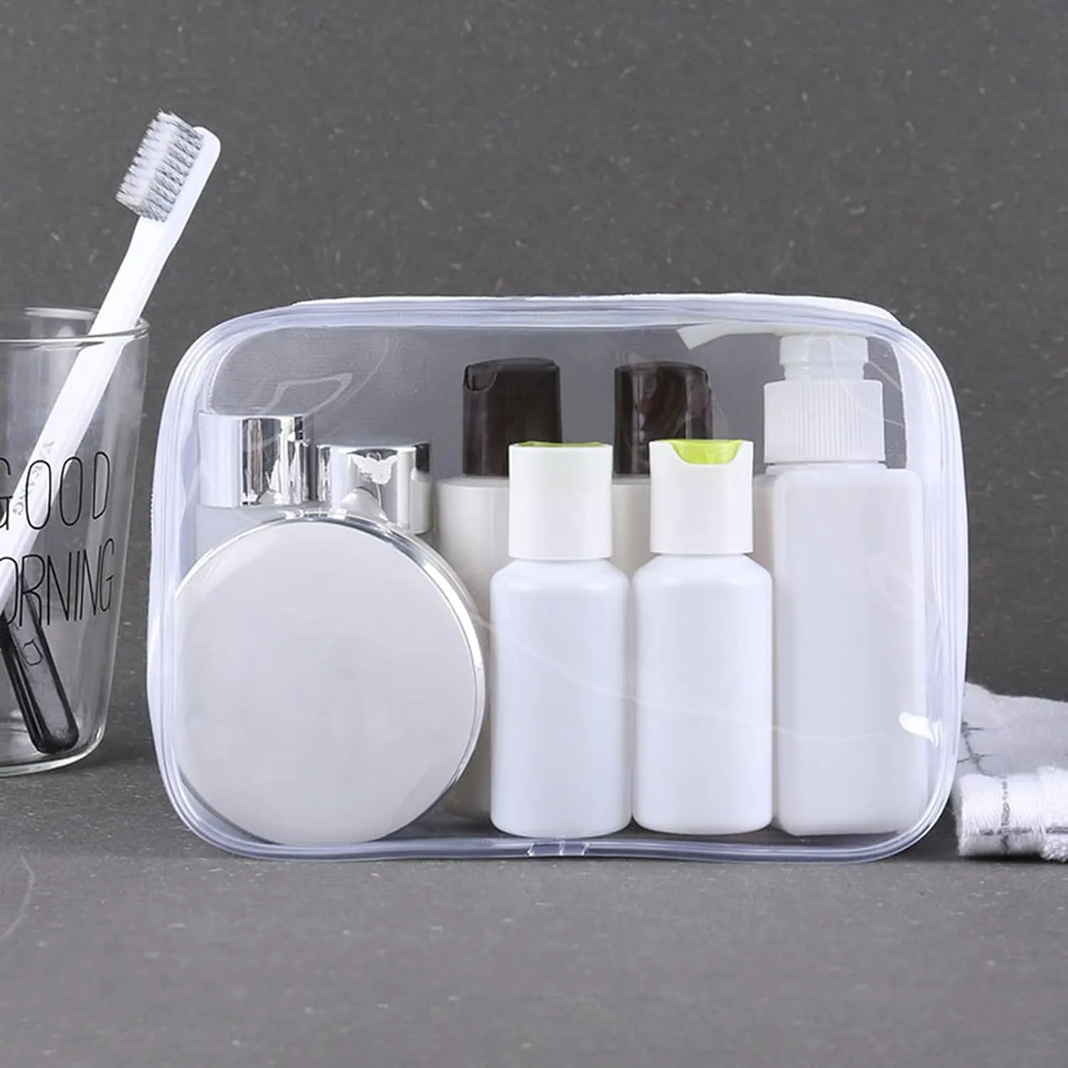 8 Packs Clear Cosmetics Bags for Women Men Waterproof Toiletry Bags PVC Makeup Bags Organizer Case with Zipper for Travel Bathroom (8 White Colors)