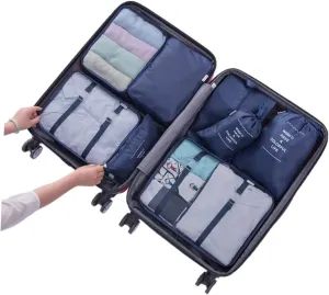 8pcs Travel Storage Organize Bag Set Luggage Packing Bags Suitcase Compartmentalized Clothing Sorting Kit in Navy Blue