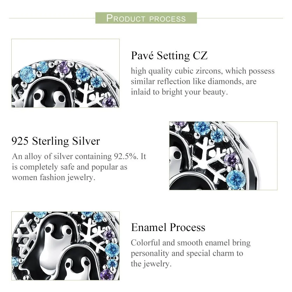 925 Sterling Silver Penguin Bracelet With Diamond Beads