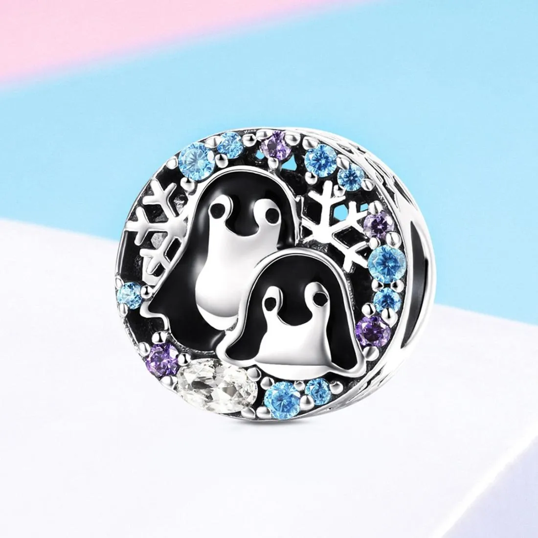 925 Sterling Silver Penguin Bracelet With Diamond Beads