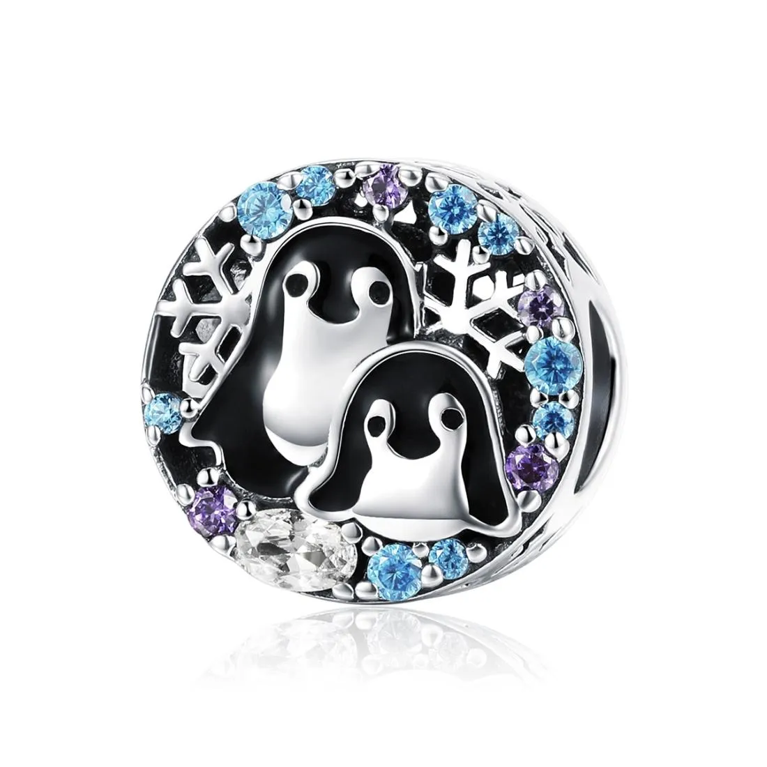 925 Sterling Silver Penguin Bracelet With Diamond Beads