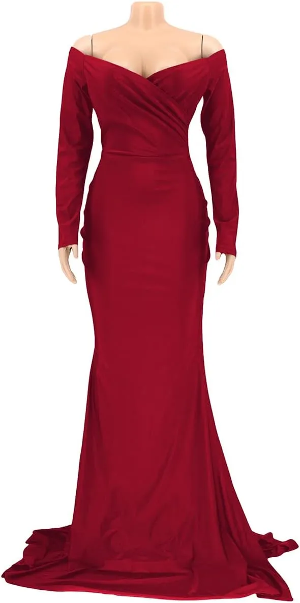A ADILACA Women's Off Shoulder High Split Long Formal Party Maxi Dress, Off Shoulder High Split Dress