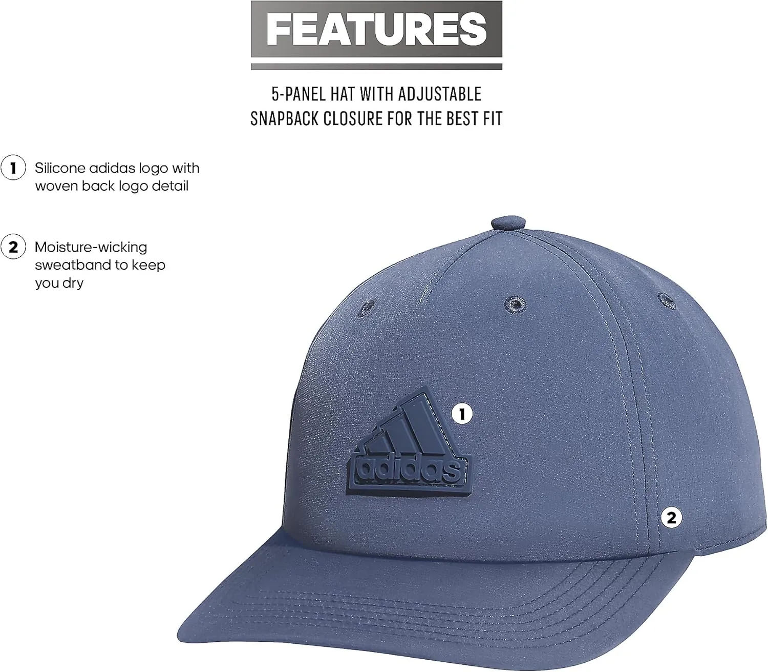 adidas Men's Sport 5-Panel, High Crown Structured Snapback Adjustable Fit Cap