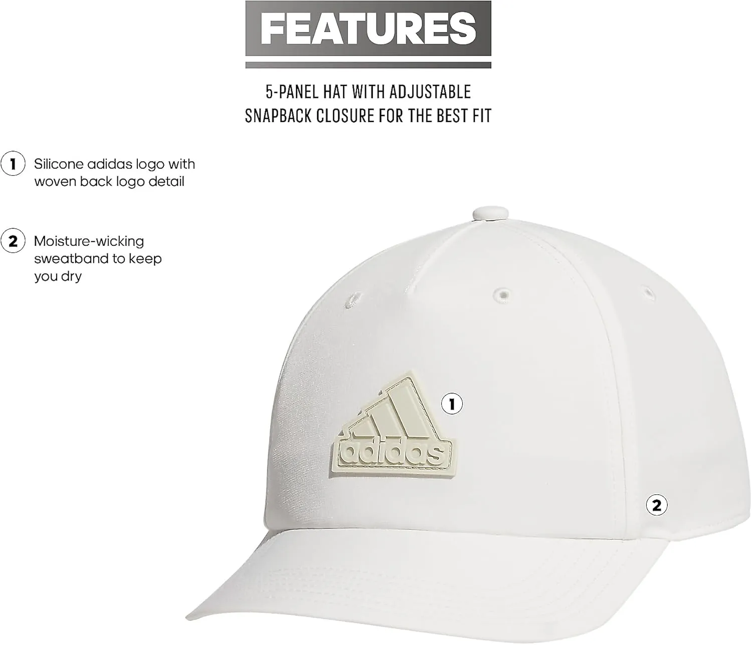 adidas Men's Sport 5-Panel, High Crown Structured Snapback Adjustable Fit Cap