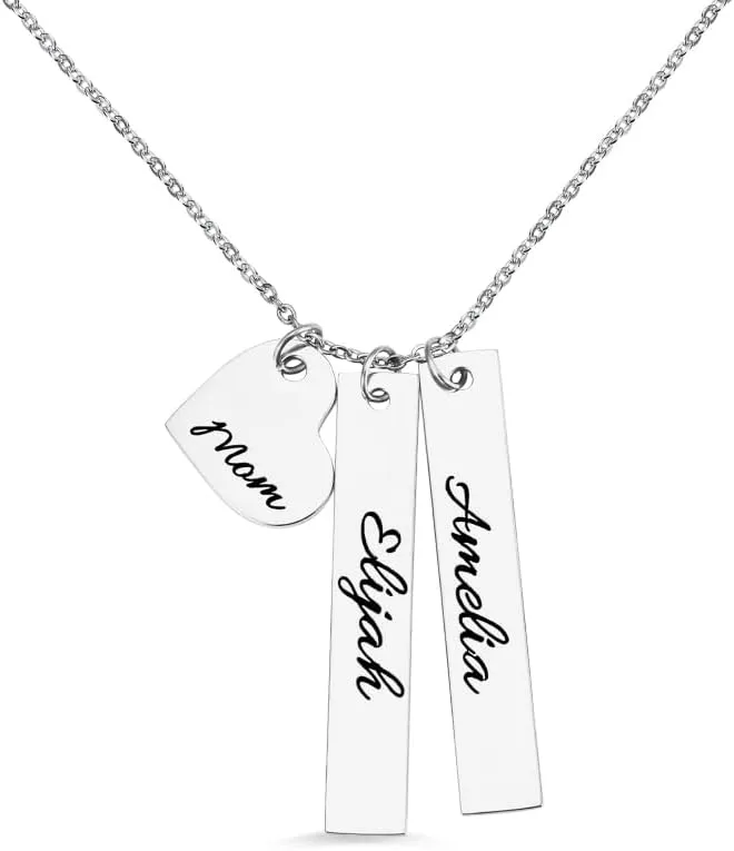 AILIN Custom Bar Necklaces For Women Stainless Steel Personalized Engraved 1-5 Names Bar Pendant Necklace With Heart Charm Family Jewelry Gifts For Mother Grandma