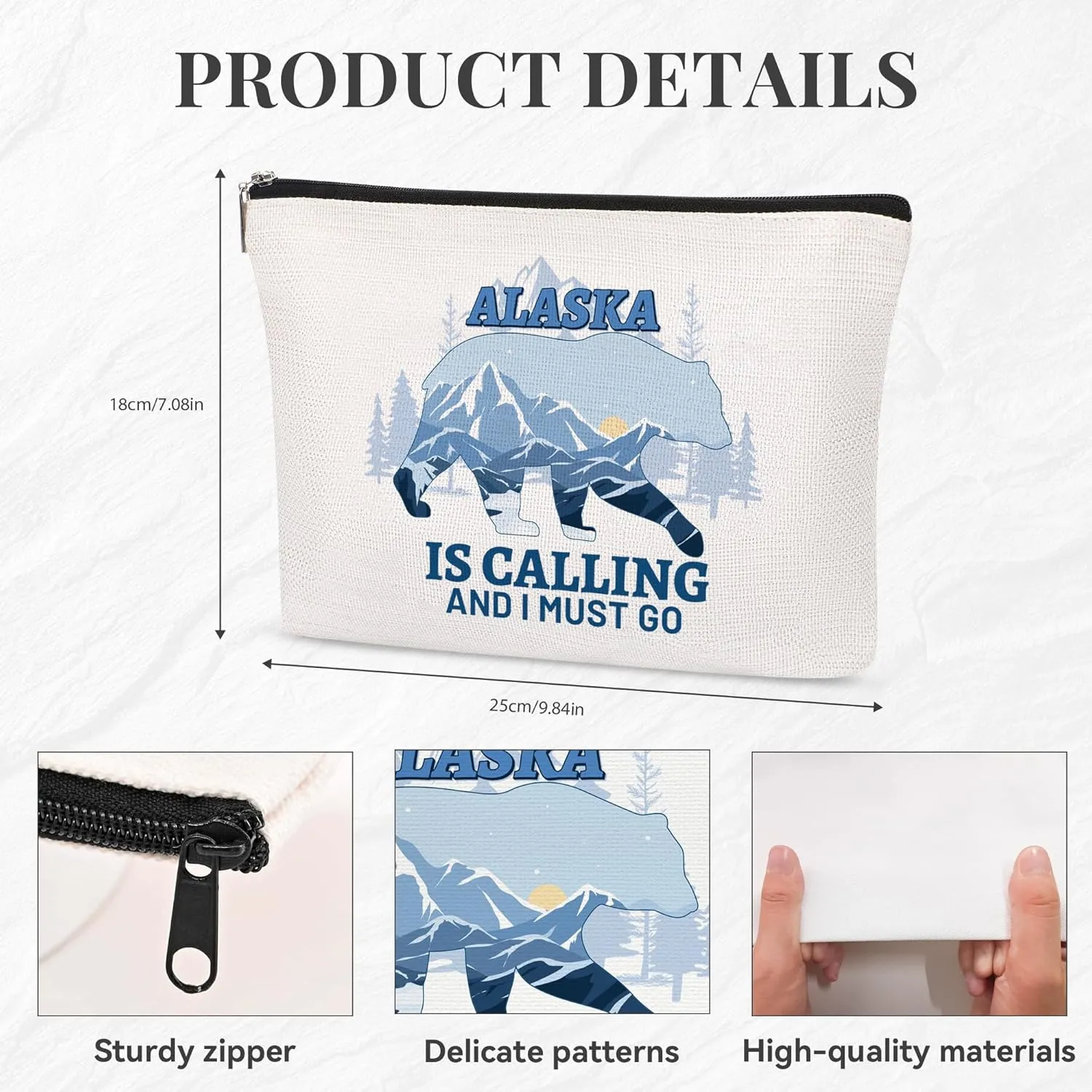 Alaska Gift Makeup Bag for Women Travel Trip - Portable Beach Accessories With Zipper Pouch Cosmetic Bag for Cruise Lovers (Alaska Is Calling and I Must Go)