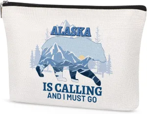 Alaska Gift Makeup Bag for Women Travel Trip - Portable Beach Accessories With Zipper Pouch Cosmetic Bag for Cruise Lovers (Alaska Is Calling and I Must Go)