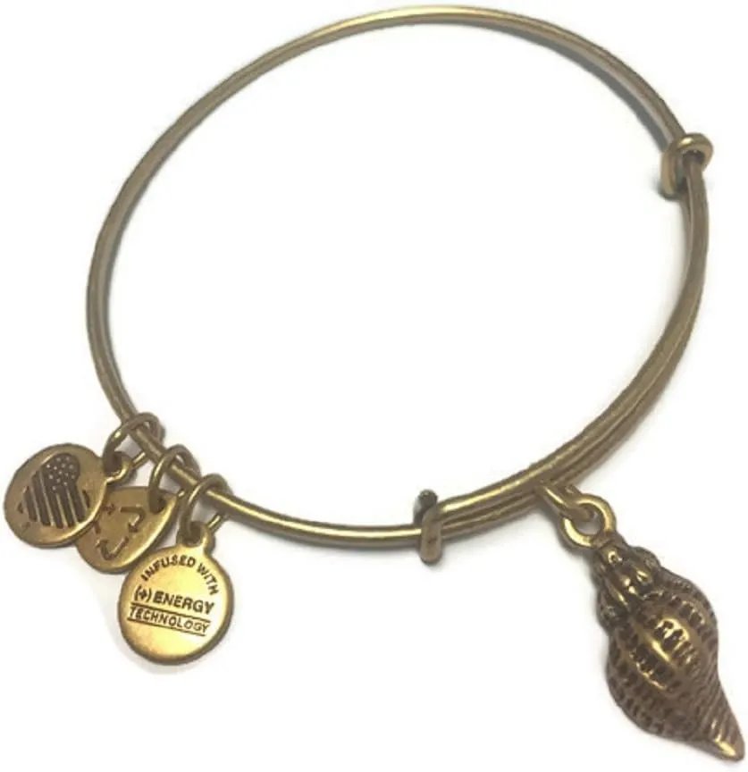 Alex and Ani Conch Shell Charm Bangle Rafaelian Gold Finish One Size