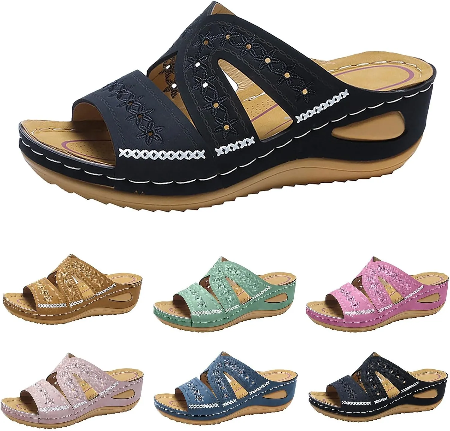 AMDBEL Sandals for Women 2024 Dressy Orthopedic Sandals with Arch Support Flip Flops Wedge Sandals Comfortable Walking Shoes
