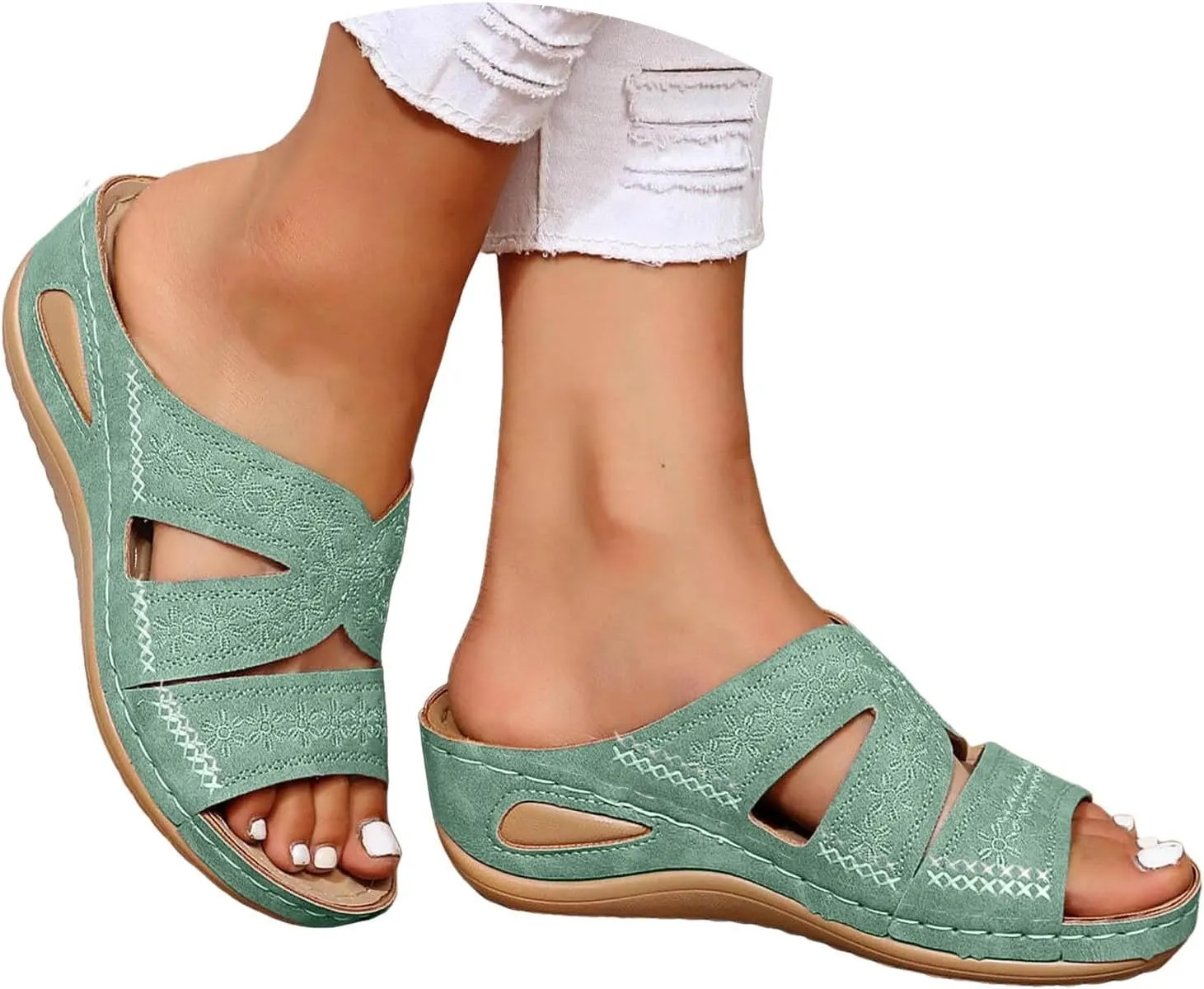 AMDBEL Sandals for Women 2024 Dressy Orthopedic Sandals with Arch Support Flip Flops Wedge Sandals Comfortable Walking Shoes