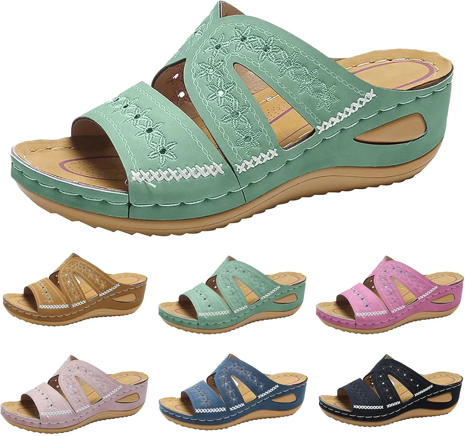 AMDBEL Sandals for Women 2024 Dressy Orthopedic Sandals with Arch Support Flip Flops Wedge Sandals Comfortable Walking Shoes