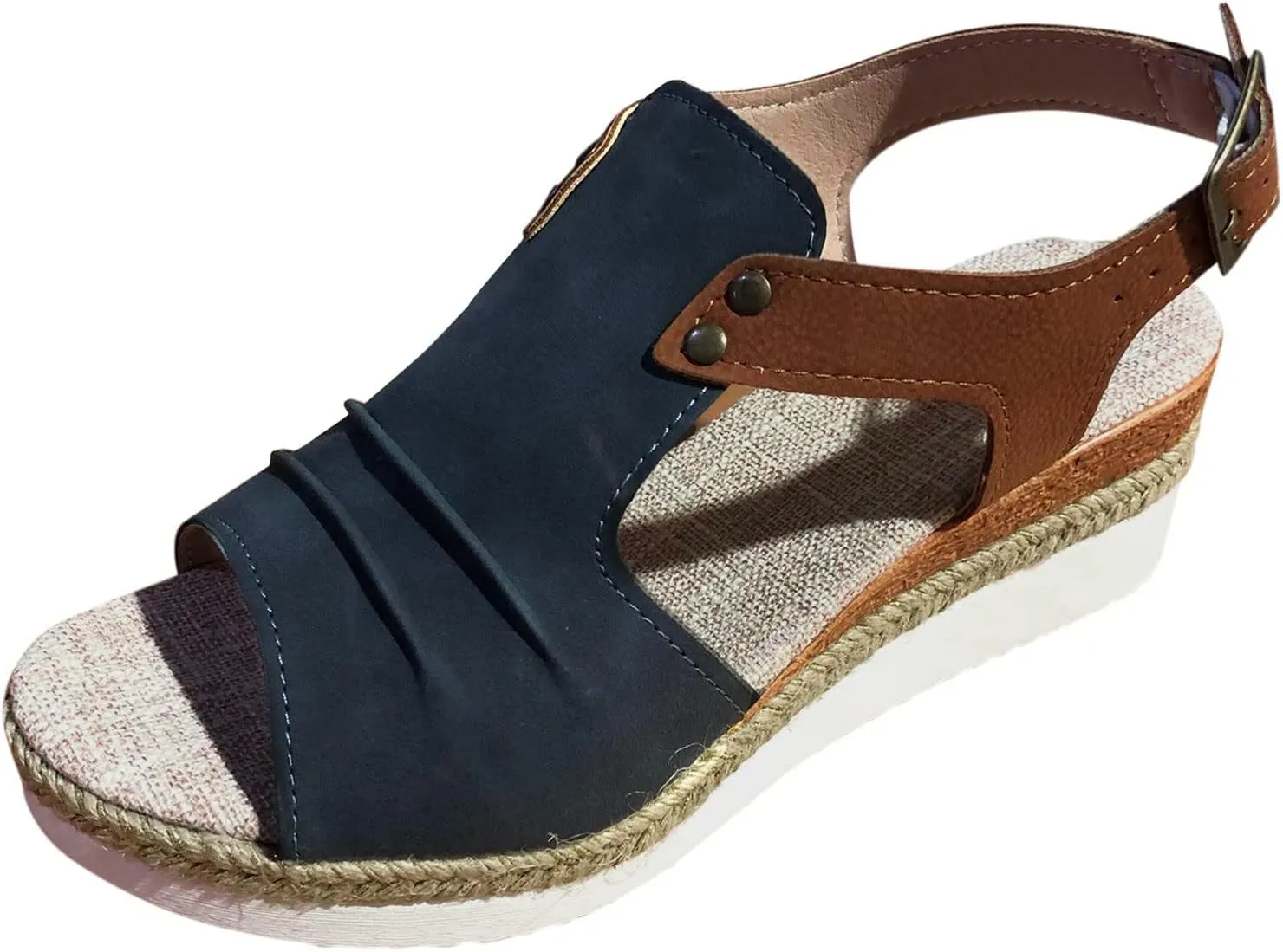 AMDBEL Summer Sandals for Women 2024, Orthopedic Platform Wedge Sandals for Women Summer Dressy Flat 2023 Open Toe Ankle Strap Espadrilles Sandals Casual Strappy Slip on Sandals Beach Boho Sandals, 8