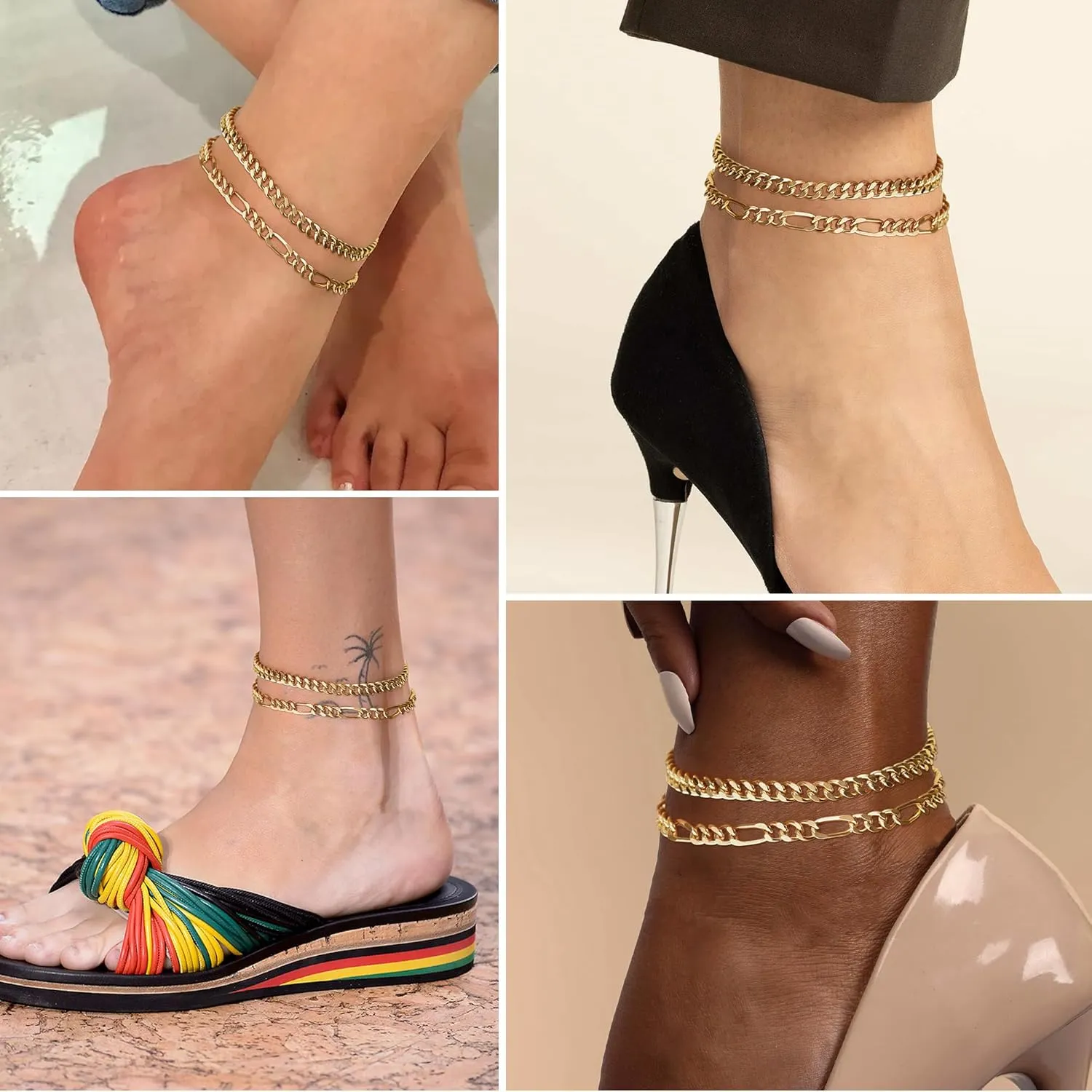 Anklet for Women, 14K Gold Plated Waterproof Ankle Bracelets Stackable Layer Anklets Dainty Jewelry Gift for Women