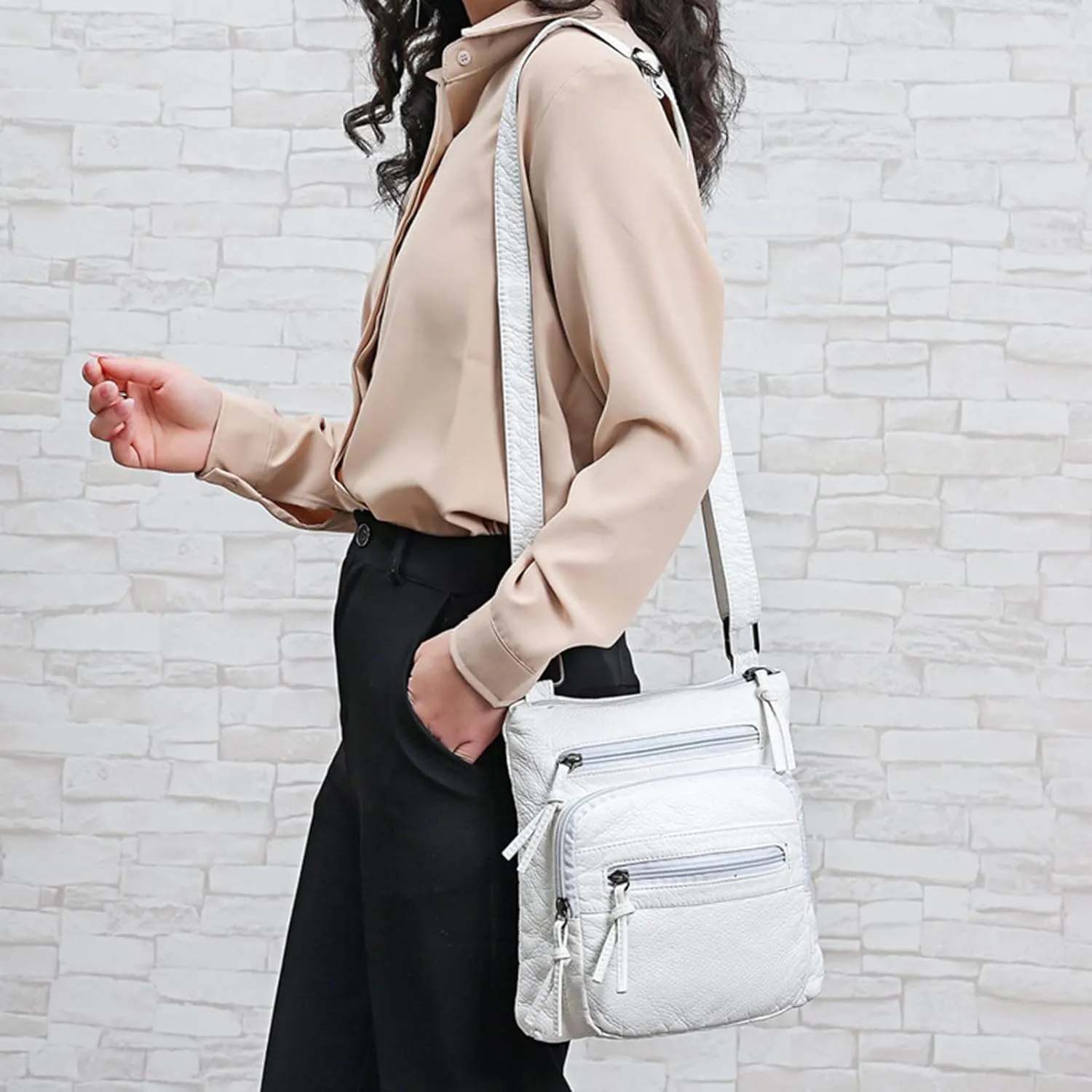 Anti Theft Shoulder Bags for Woman Retro Studded Crossbody Bags Small Shoulder Purses Temperament Clutch Purse(White)
