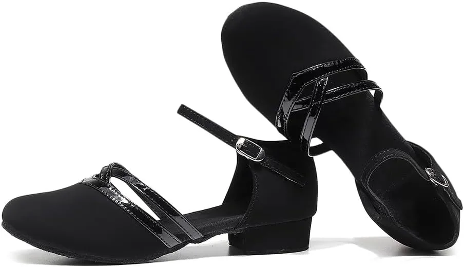 AOQUNFS Girls Latin Dance Shoes Low Heels Tango Salsa Ballroom Practice Performance Dancing Shoes,FT-118
