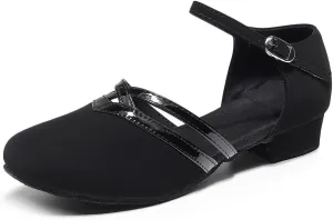 AOQUNFS Girls Latin Dance Shoes Low Heels Tango Salsa Ballroom Practice Performance Dancing Shoes,FT-118