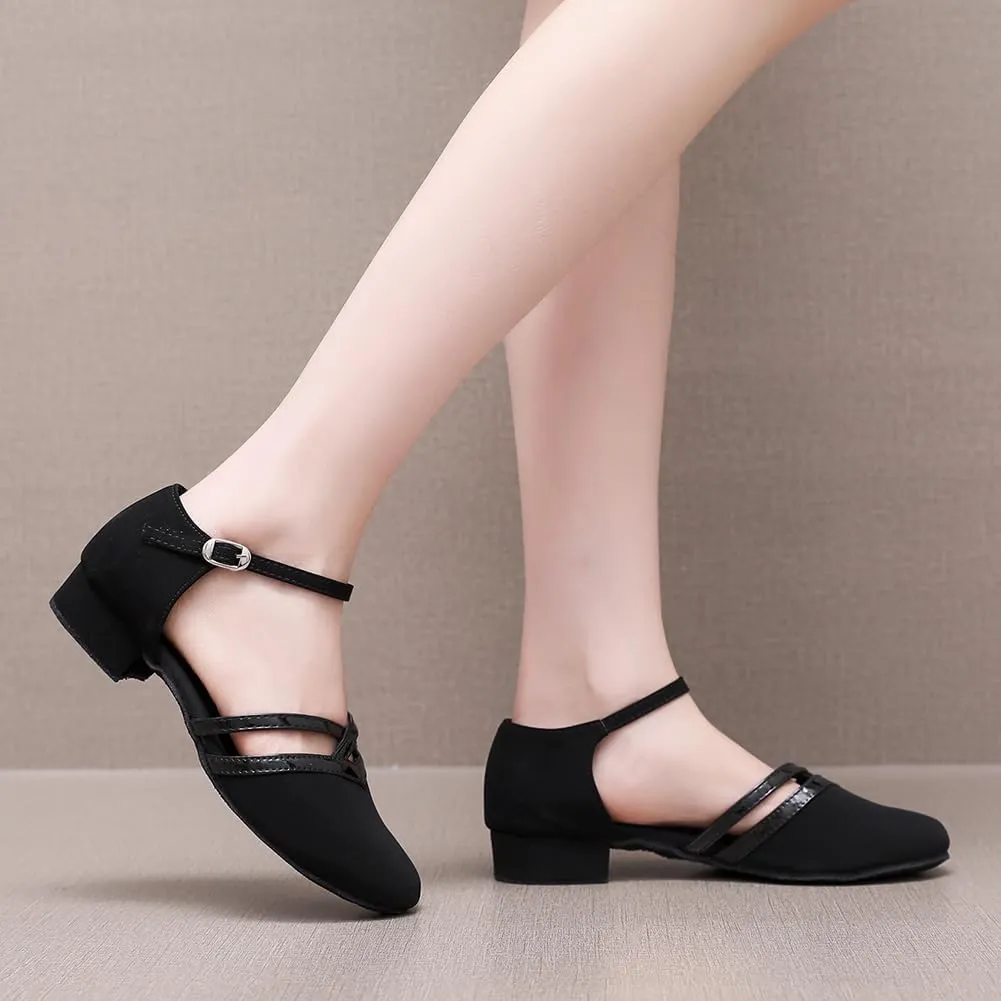 AOQUNFS Girls Latin Dance Shoes Low Heels Tango Salsa Ballroom Practice Performance Dancing Shoes,FT-118