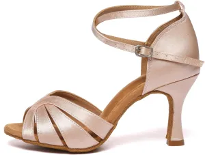 AOQUNFS Women's Latin Dance Shoes Satin Ballroom Salsa Practice Performance Dancing Shoes,Model D48