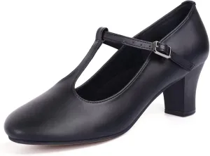 ARCLIBER Character Shoes for Women PU Leather T Strap 2.3" Dance Heels for Ballroom Salsa Tango