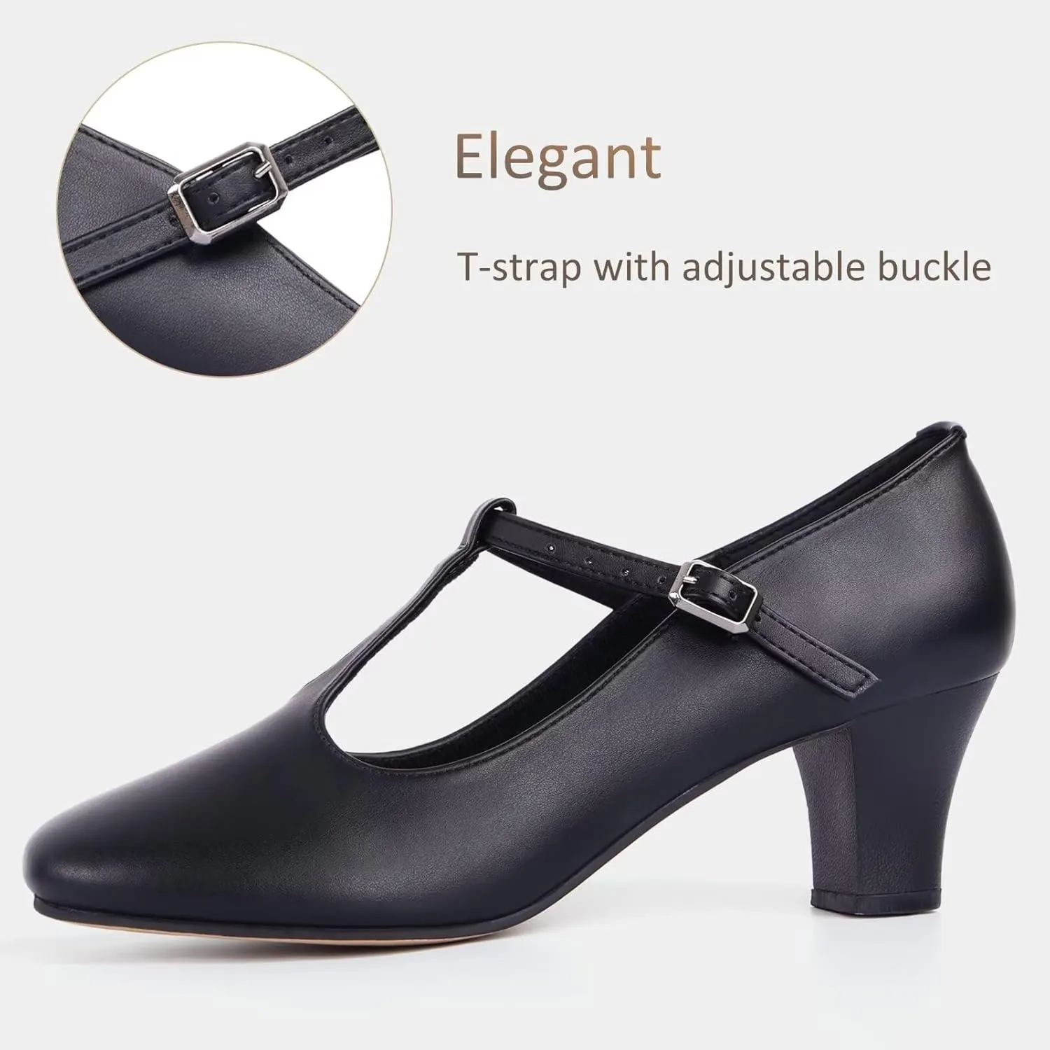 ARCLIBER Character Shoes for Women PU Leather T Strap 2.3" Dance Heels for Ballroom Salsa Tango