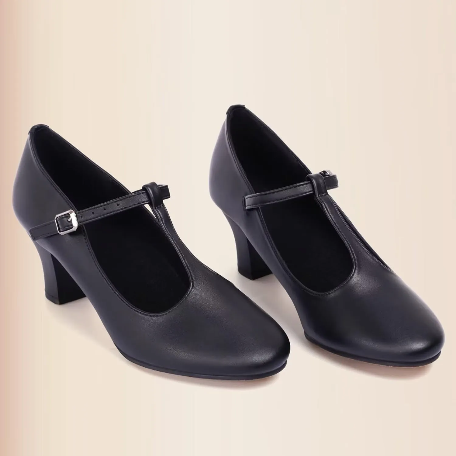 ARCLIBER Character Shoes for Women PU Leather T Strap 2.3" Dance Heels for Ballroom Salsa Tango