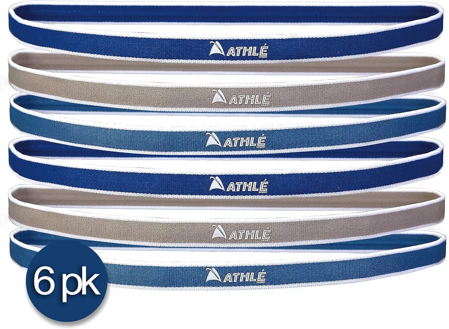 Athl Skinny Headbands for Women and Men - 6 Pack - Elastic Headbands for Women and Men - Non Slip Silicone Grip - Lightweight and Comfortable Thin Headbands