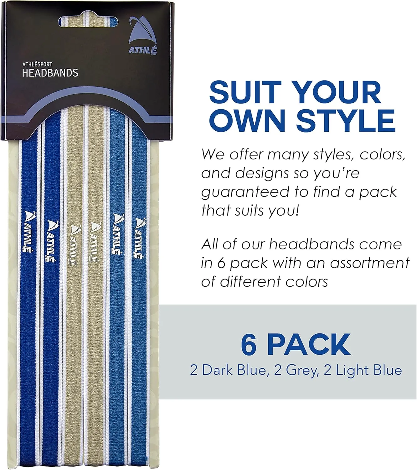 Athl Skinny Headbands for Women and Men - 6 Pack - Elastic Headbands for Women and Men - Non Slip Silicone Grip - Lightweight and Comfortable Thin Headbands